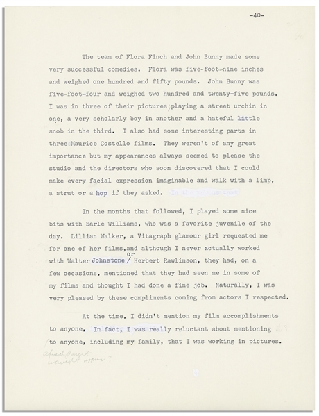 235pp. ''First Draft'', Dated 23 November 1974, of Moe's Autobiography Entitled ''Moe and the Stooges'', With Unpublished Details -- Typed Draft Has Some Annotations by Moe, & White-Out -- Very Good
